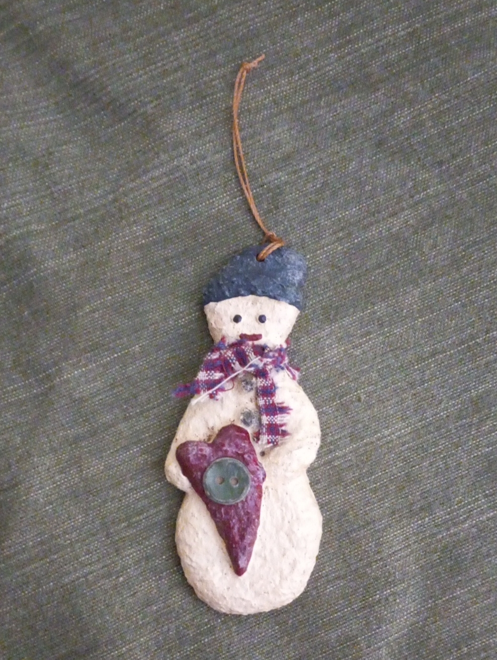 Handcrafted Folk Art Snowman Holiday Ornament
